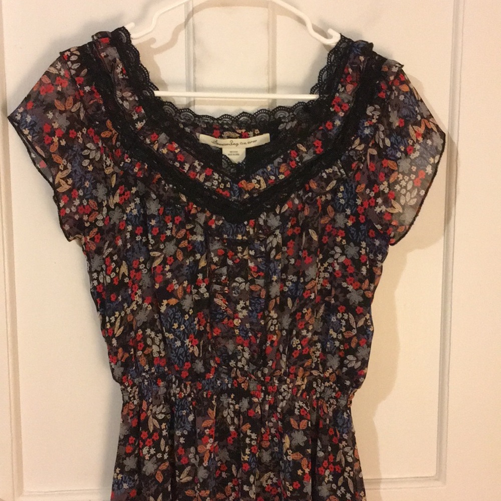 Sheer floral & black high low dress